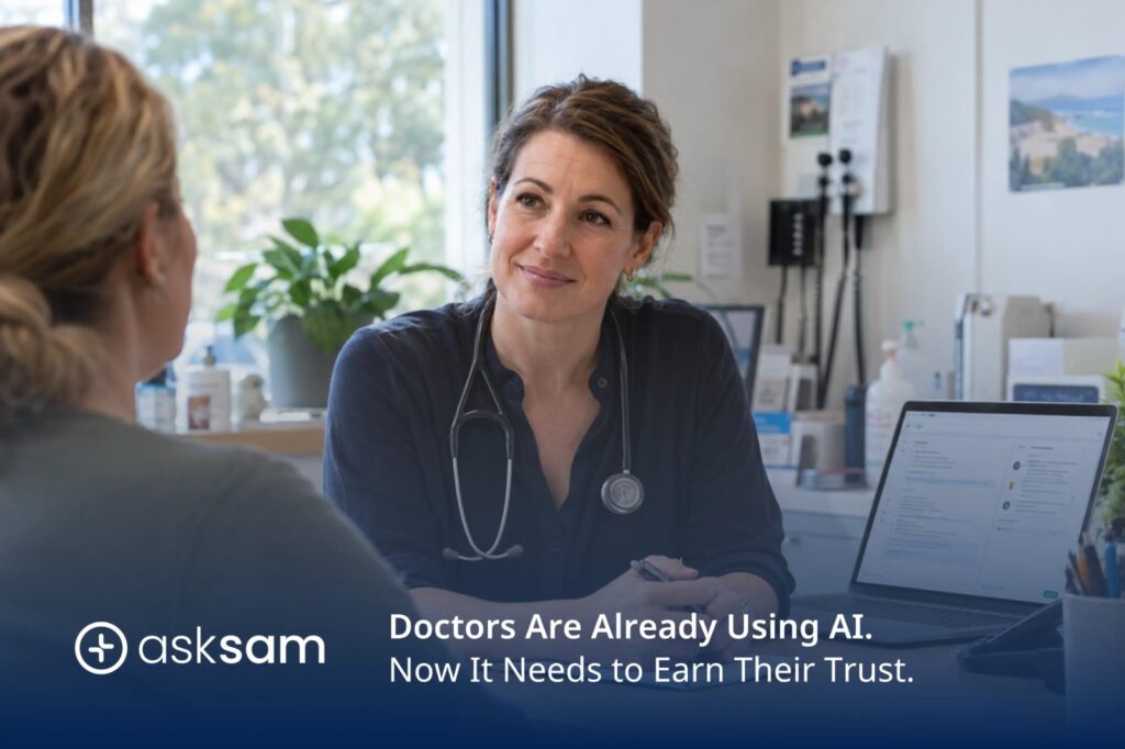 Doctor using an AI medical scribe during a patient consultation
